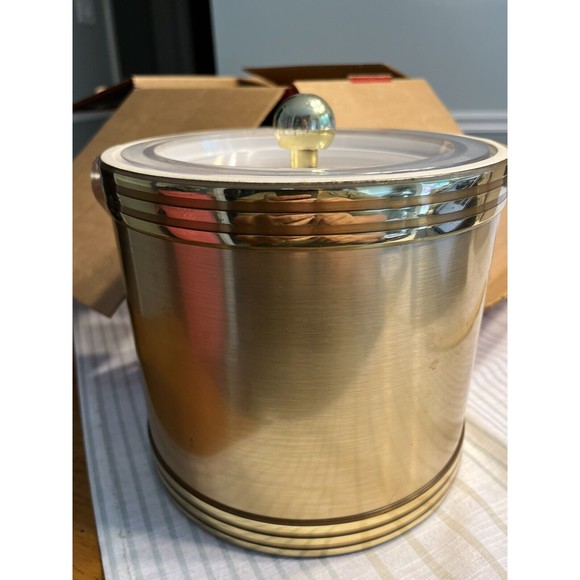 VTG Georges Briard Gold Ice Bucket Lucite Handle Lid Mid Century MCM Barware IOB - Picture 10 of 12